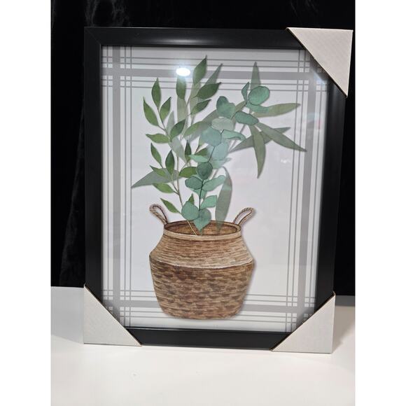 Old East Main Co Refined Rustic Black Framed Wall Decor Art Green Potted Plant - Picture 1 of 2